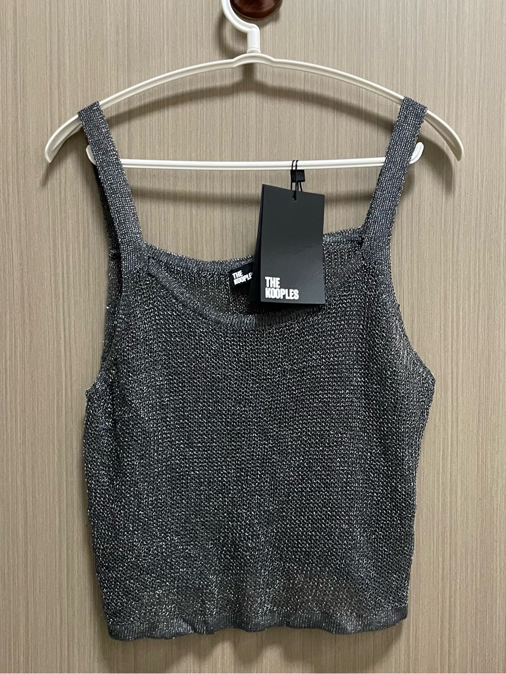 The Kooples Metallic Silver Knit Tank Top